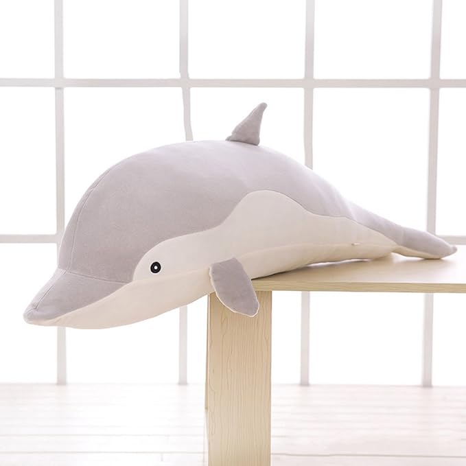 Stuffed Dolphin Animal Plush Toys 20 Inches Gray Large Animal Stuffed Plushies Super Soft Cute Cuddly Pillow Cushion Stuff Dolls Birthday Gifts for Children Kids Boys Girls Room Decor, 20Inches