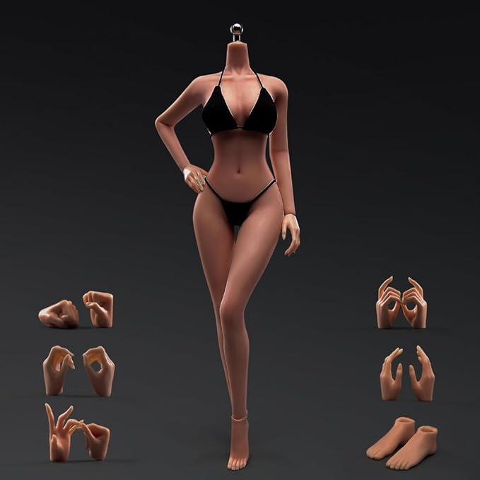 1/6 Scale Female Action Figure Body, 12 inches Seamless Action Figure Body, Super Realistic Female Figure Model, Soft & Flexible Action Figure Body with Detachable Hand Gesture Shapes (Copper Skin)