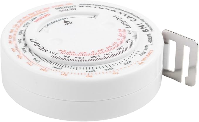 Retractable BMI Body Mass Index Tape Measure 150cm, Push-Button Locking Diet Calculator for Waist Chest Hip Thigh, Plastic Measuring Tool