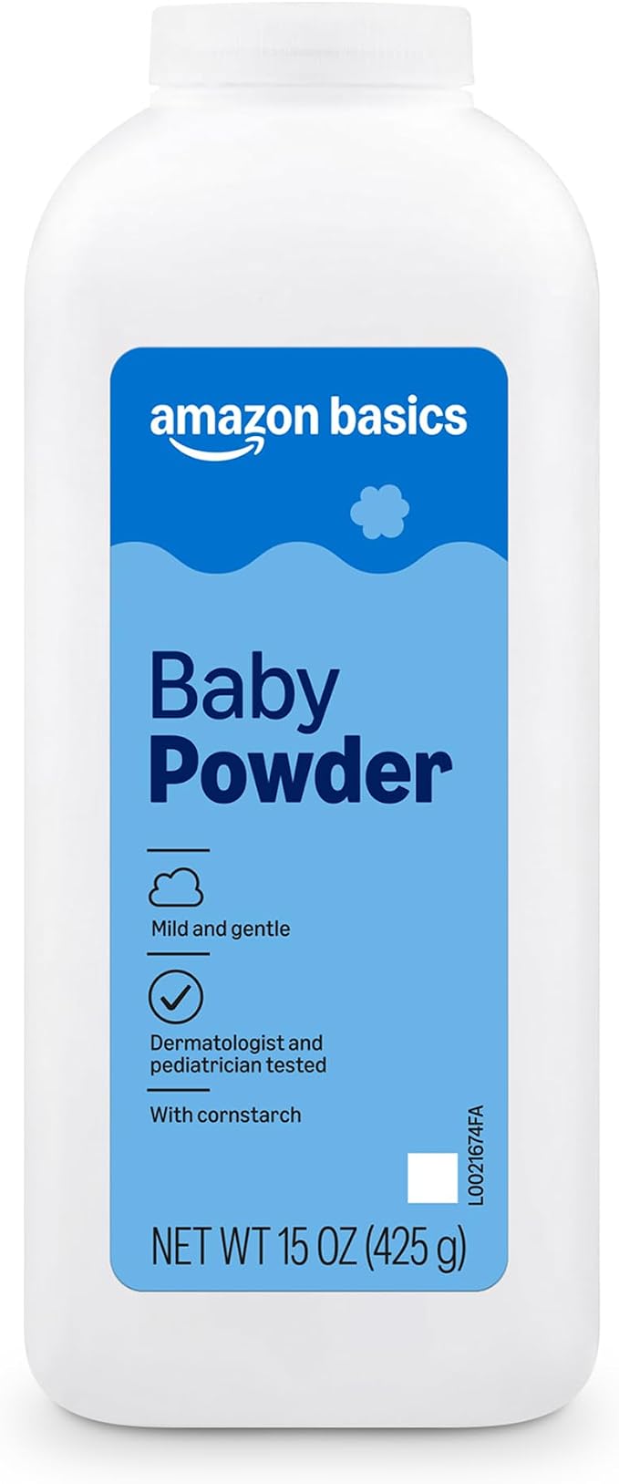 Amazon Basics Cornstarch Baby Powder, Hypoallergenic with Aloe and Vitamin E, 15 oz, 1 Pack