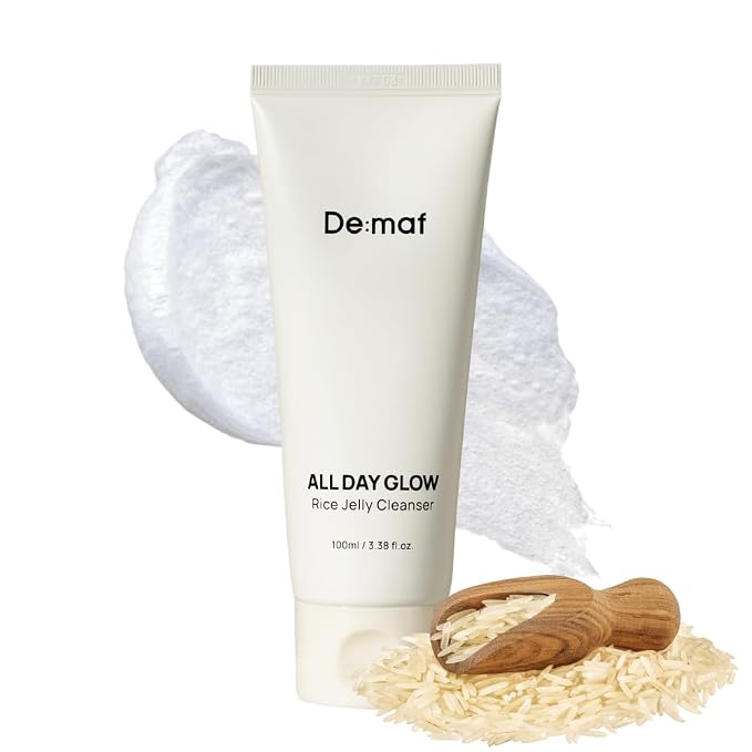 De:maf All Day Glow Rice Jelly Cleanser, Low pH, Sensitive Skin, 3.38 fl oz | Korean Skincare Rice Face Wash with Centella Green Tea for Sensitive Skin, Hydrating, Soothing, SLS-Free, Fragrance-Free