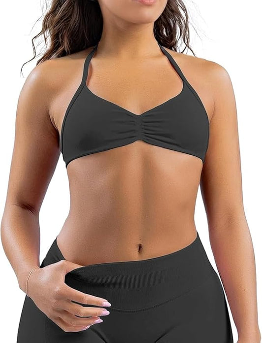 Comper Women's Sports Bras Wirefree Racerback Workout Bras Sexy Thin Straps Yoga Sport Bras with Removable Pads