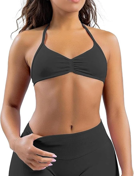 Comper Women's Sports Bras Wirefree Racerback Workout Bras Sexy Thin Straps Yoga Sport Bras with Removable Pads