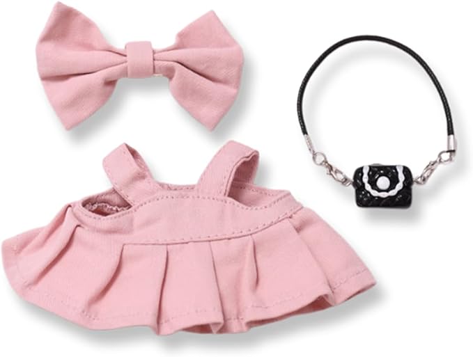 3 Set 17 cm Doll Clothes - 6.7 Inches Cute Dolls Dress - Premium Fashion Accessories, Doll Clothes+Overalls+Glasses Style Bundle,Gifts for Lovers (Style-E)