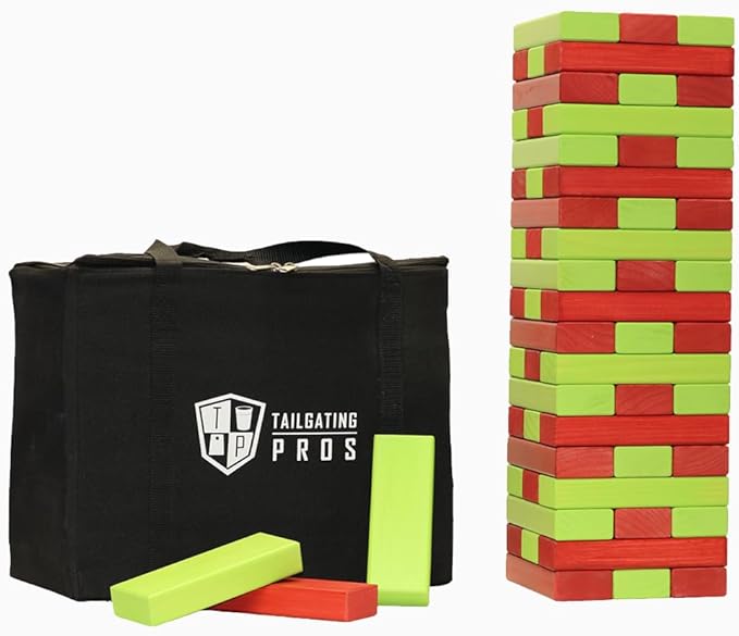 Tailgating Pros Premium Giant Toppling Timbers with Carrying Case – Choose Your Team Colors! Jumbo Outdoor Yard Game, Tower Grows to Over 5 Feet!