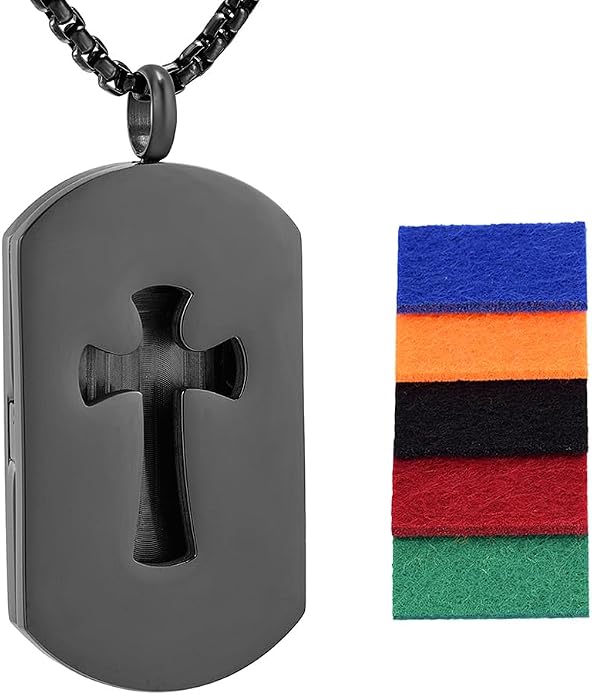 Cross Essential Oil Diffuser Necklace Aromatherapy Pendant Locket Jewelry Stainless Steel Perfume Necklace| 22 Adjustable Chain| 12 Refill Pads| Gift Box