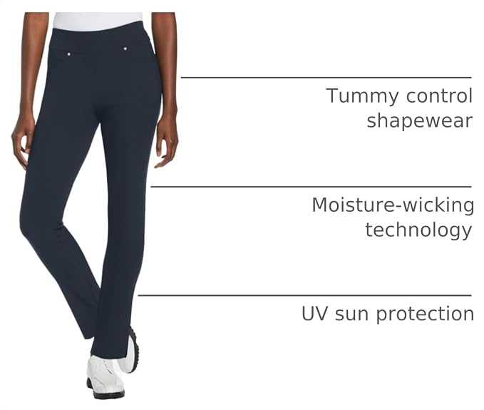 PGA Tour Women's Stretch Golf Pants with Pull-on Waist, 31" & 32" Inseams, Tummy Control, Moisture-Wicking, Sun Protection