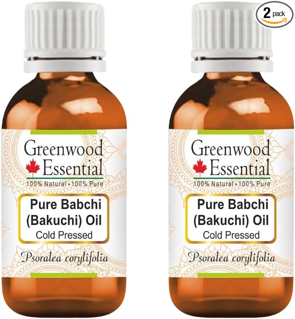 Greenwood Essential Pure Babchi (Bakuchi) Oil (Psoralea corylifolia) Cold Pressed (Pack of Two) 50ml X 2 (3.38 oz)