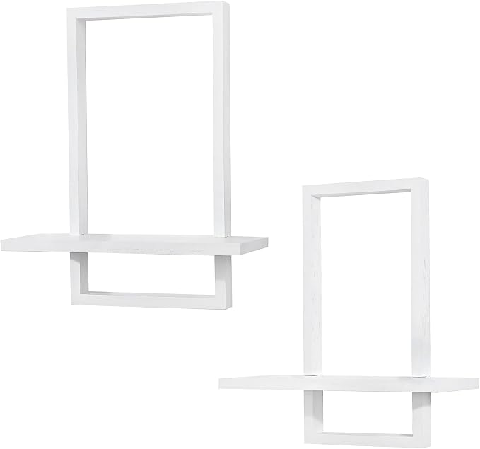 Floating Shelves for Wall,Decorative Wall Shelves,Plants Shelf Framed | Square Wall Decor,Art Sconces Artificial Vases Hanging Storage Shelf for Bathroom Living Room Modern Elegant,Wood,L+S,White