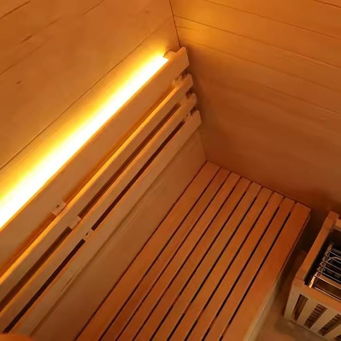ZONEMEL Wooden Steam Sauna Room, 2 Person Canadian Red Cedar Luxurious Indoor Sauna with 3.5 KW Harvia Stove Heater, Bluetooth Speaker, Sauna Stone, Wooden Bucket, Scoop, Reading Light, 220V