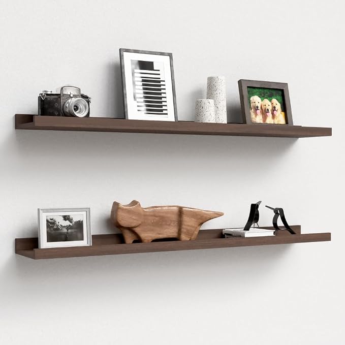 Boswillon Floating Shelves Set of 2, Long Wall Shelf with Lip, 36in, Walnut | Display Ledge Shelf for Room Wall, Wall Decor Shelves for Bathroom, Living Room, Bedroom, Kitchen, Nursery Room, Rustic, Wood