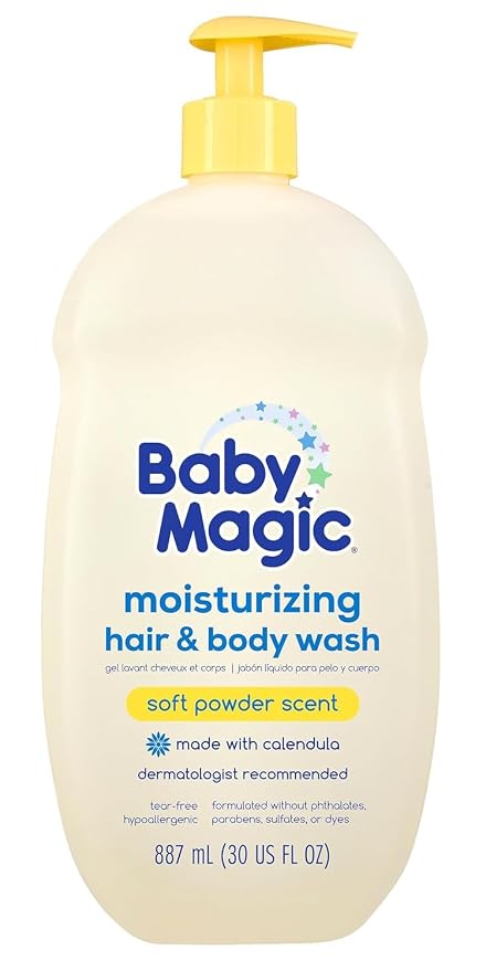 Baby Magic Moisturizing Hair & Body Wash Calendula & Coconut, Specially Formulated for Baby's Delicate Skin, Soft Powder Scent, Tear-Free, Hypoallergenic, Dermatologist Recommended, 30 Fl Oz
