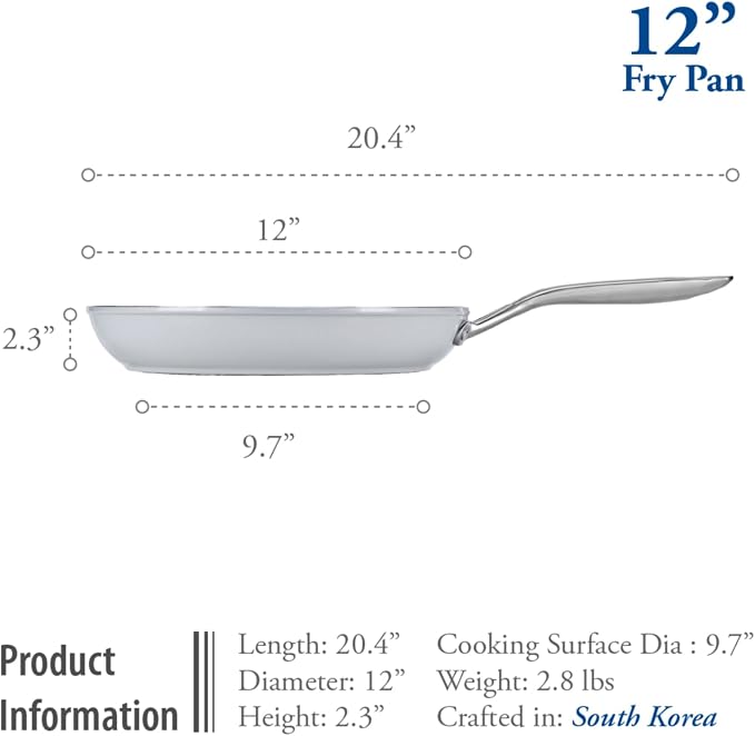 TECHEF - CeraTerra 12" Ceramic Nonstick Frying Pan Skillet with Glass Lid, (PTFE, PFAS, and PFOA Free), Dishwasher Oven Safe, Stainless Steel Handle, Induction-Ready, Made in Korea (12-in with Lid)
