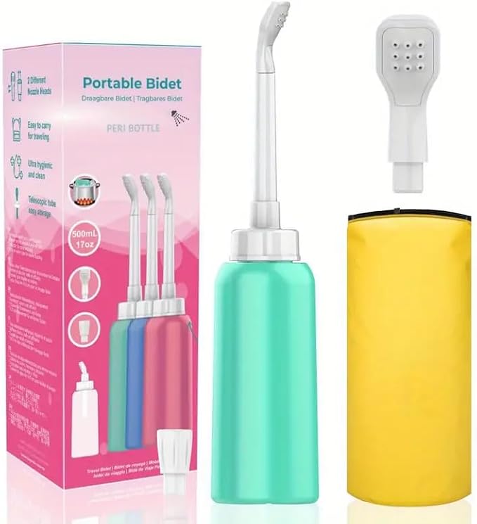 Wolfbeam The Original XL Butt Shower Portable Bidet, Green, 500ml | 17oz, 2 Nozzle, Scalable Tube, Travel Bidet Douche Bottles for Women, Peri Bottle Postpartum for Feminine Care