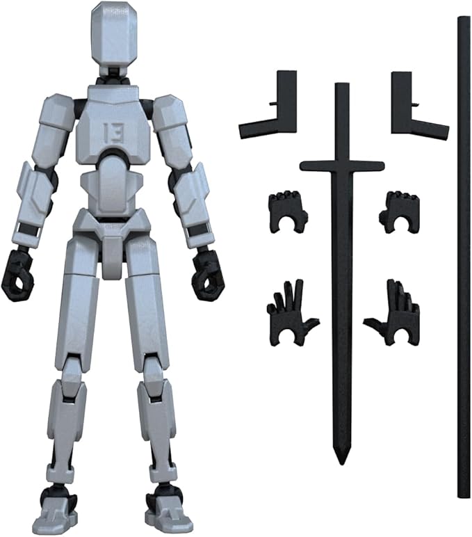 MerryXD T13 3D Action Figure,Assembly Completed Dummy Nova Tintan Lucky 13 Action Figure 3D Printed Multi-Jointed Movable Toy Silver