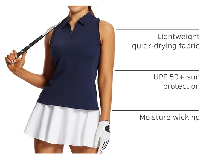 baleaf Women's Golf Shirts Sleeveless Polo Racerback with Zipper Collar | Upf 50+ Sun Protection; Racerback for Free Movement; Quick-Dry and 1/4 Zipper Collar.Perfect for Golf, Tennis and Pickleball
