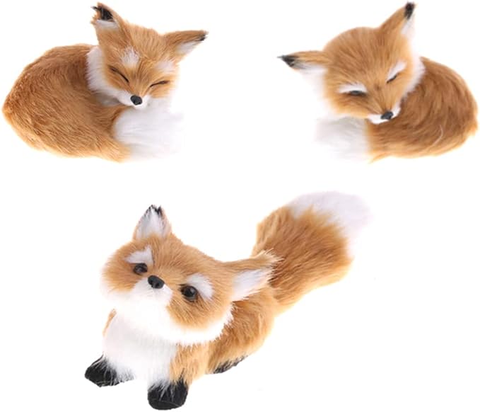 GUDVES Simulation Brown Fox Toy Furs Squatting Fox Model Home Decoration Animals World with Static Action Figures Plush Mini Fox (Pitching), 6 inches