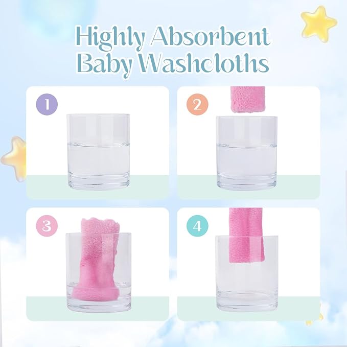 UNIMADE Baby Washcloths, 20 Pack Super Soft Microfiber Coral Fleece Wash Cloths, Extra Absorbent Baby Towels for Newborns, Infants and Toddlers, Gentle on Sensitive Skin for Face and Body - 7" × 9"