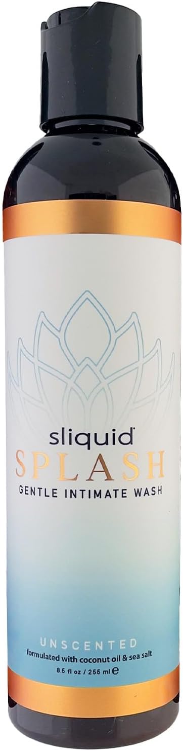 Sliquid Splash Feminine Wash for Women, Unscented, 8.5 Oz | Gentle Intimate Wash for Sensitive Areas with Coconut Oil & Sea Salt, Paraben- and Glycerin-Free, 100% Vegan-Friendly