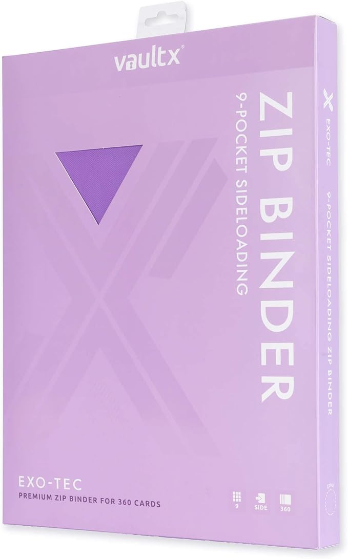 Vault X 9 Pocket Zip Binder, 360 Cards, Exo-Tec Material, 20 Side-Loading Pages (Purple)