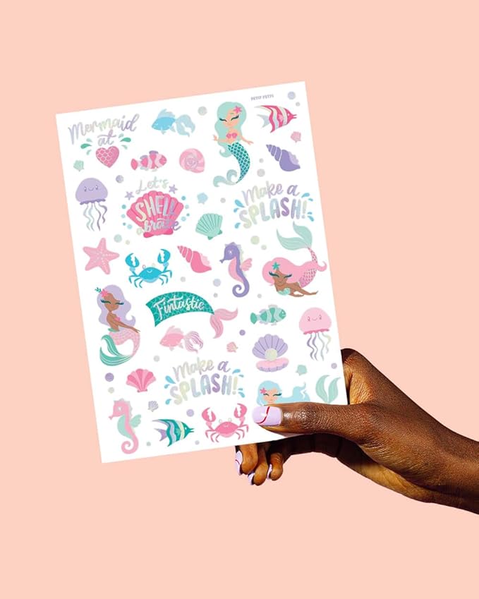 xo, Fetti Under The Sea Mermaid Temporary Tattoos - 56 Iridescent Foil Styles | Kids Birthday Party Supplies, Sea Creatures Favors, Ocean Animal, Underwater Arts and Crafts, Boys + Girls Activity