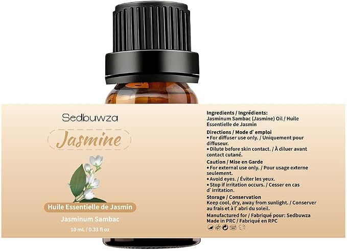 Sedbuwza Rose Jasmine Essential Oil Set, Rose Fragrance Oil Jasmine Scent Oil Set for Diffuser, Aromatherapy, Massage, Soap, Candle Making 2 x 10 ml