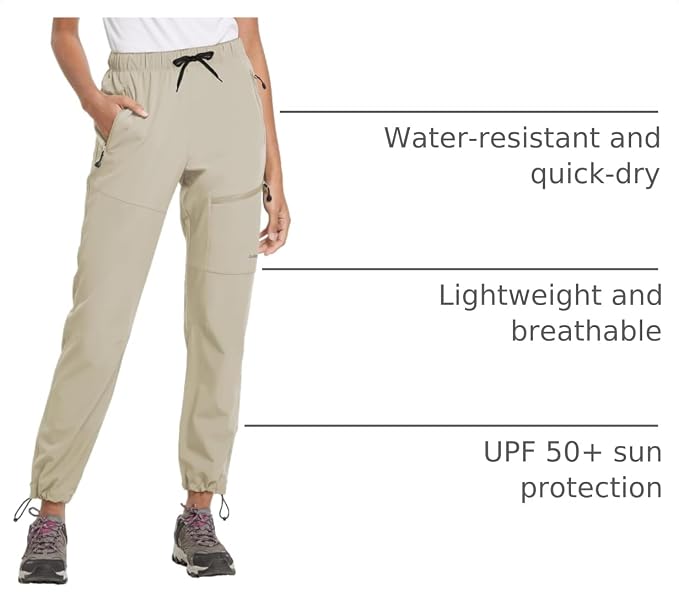 baleaf Women's Hiking Pants Quick Dry Lightweight Water Resistant Elastic Waist Cargo Pants for All Seasons