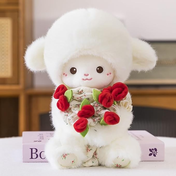 Baby Sheep Bouquet, 11.8IN Rose Baby Sheep Bouqet Plush Toy with Removable Hat Turn into a Bouquet, Hand-Flower Cute Sheeps Stuffed Lamb Plush Toy for Home Bedroom Decor, Holiday Birthday Gifts(#C)