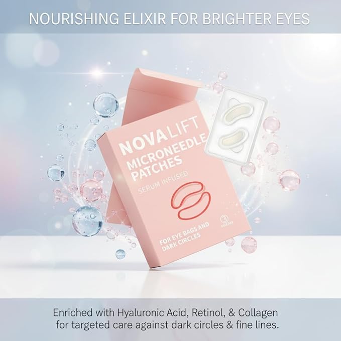 LUMINE NOVALIFT MicroGlow Eye Patches – Under Eye Patches with Hyaluronic Acid for Dark Circles & Fine Lines – Forehead & Smile Line Patches (2 Boxes, 6 Pairs Total)