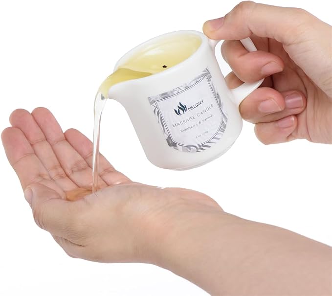 MELONY Soy Massage Oil Candle | Blue & Vanilla | Low Temp | 2.82 OZ / 80G | Perfect Intensive Skin Treatment Candle | Nourishing with Almond Oil, Shea Butter & Cocoa Butter | Massage & Moisturise