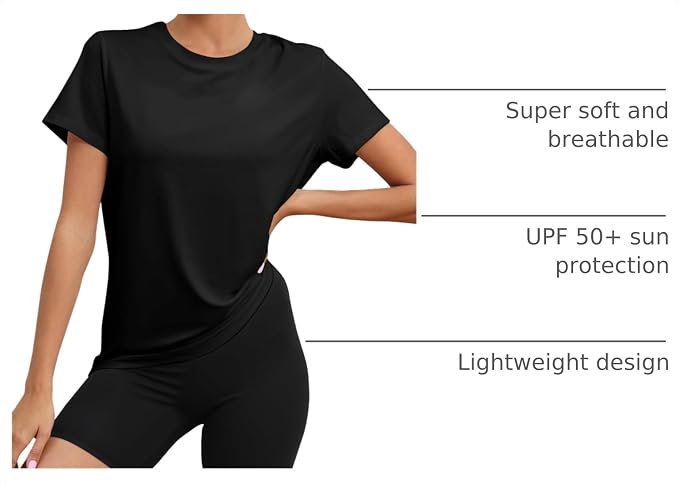 KevaMolly Workout Tops for Women UPF50+ Breathable Loose Fit Yoga T Shirts Short Sleeve Running Gym Athletic Tee Top