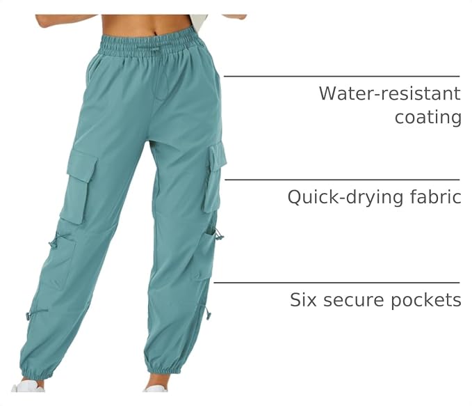 COPYLEAF Womens Parachute Cargo Pants with Pockets Quick Dry Hiking Pants Lightweight Water-Resistant Baggy Joggers