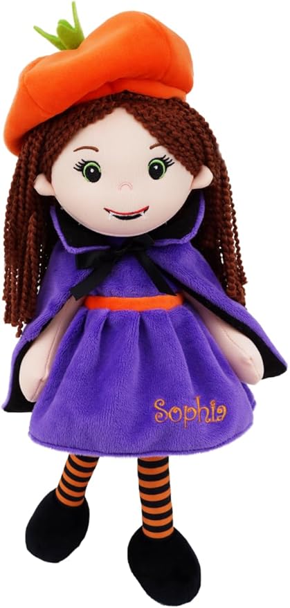 June Garden Personalized Sophie The Sweet Vampire - Soft Cuddly Plush Doll for Girls - Huggable Rag Doll - Customized Name and Size