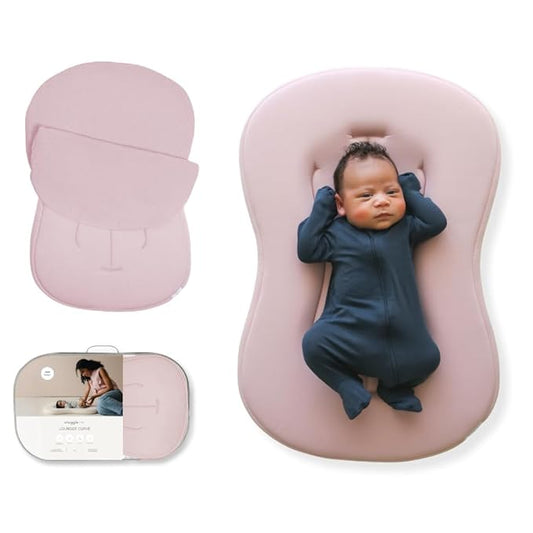 snuggle me® Baby Lounger Curve (0-6 Months) - Premium Organic Cotton with Foam Core, Machine-Washable Cover, Buttery-Soft & Breathable CSPC Compliant Infant Lounger Baby Nest with Travel Bag - Petal