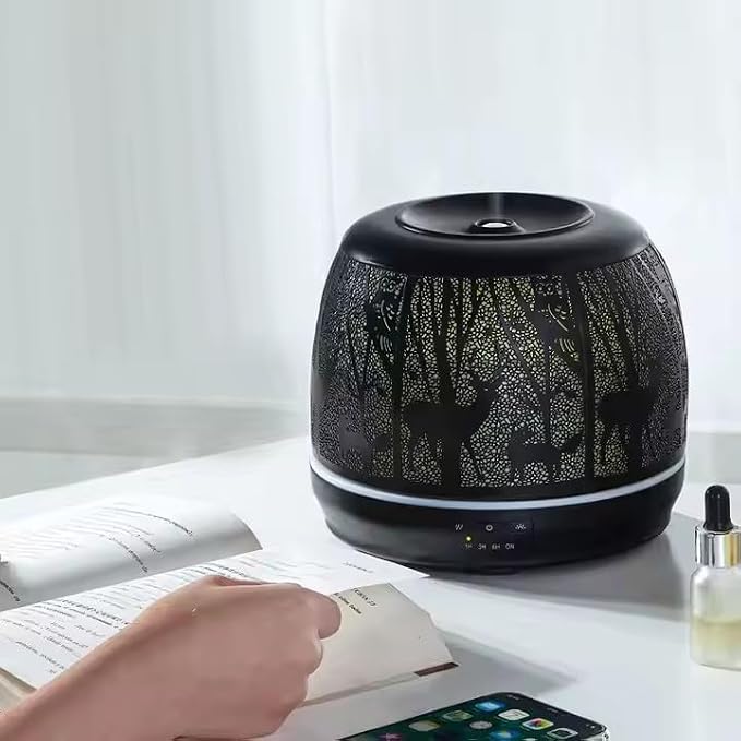 Large Essential Oil Aromatherapy Diffuser for Home Bedroom Metal Hollow Decorative Room Ultrasonic Air Scent Mist Aroma Diffuser 500ML Defusers -Deer