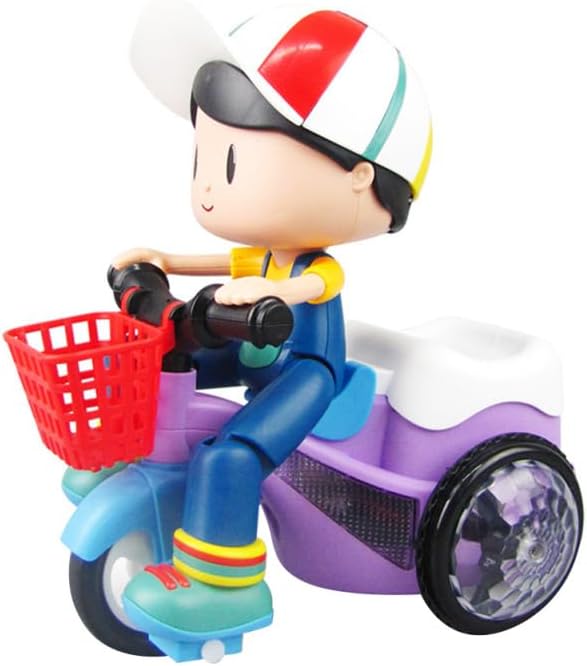 Stunt Tricycle Toy for Boys, 360° Rotating Electric Kids Vehicle with Colorful Lights & Music, Automatic Direction Change Action Toy for Toddlers (Random Color)