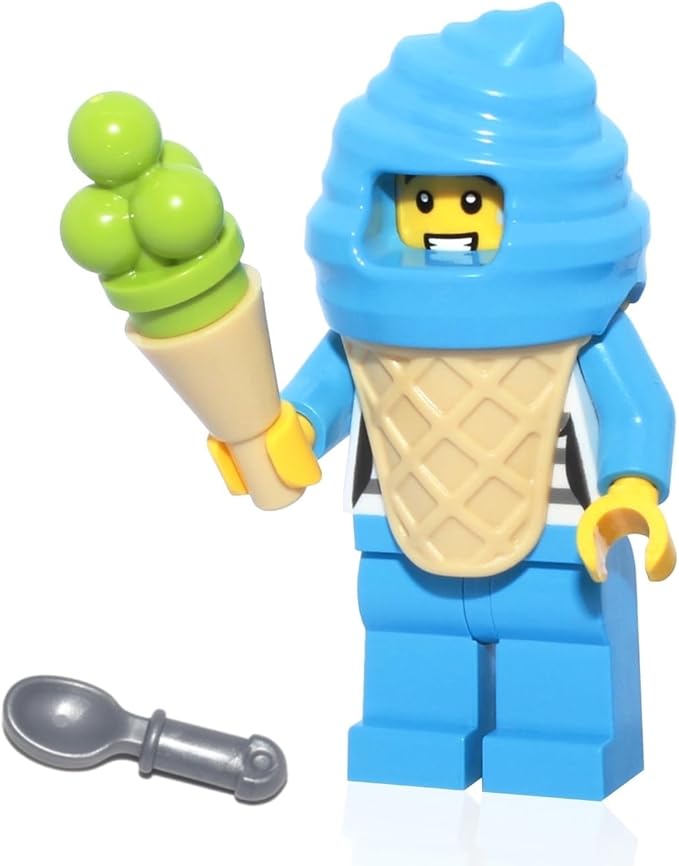 LEGO City Town Minifigure - Boy in Blue Ice Cream Suit (with Ice Cream Cone and Spoon) Very Cute