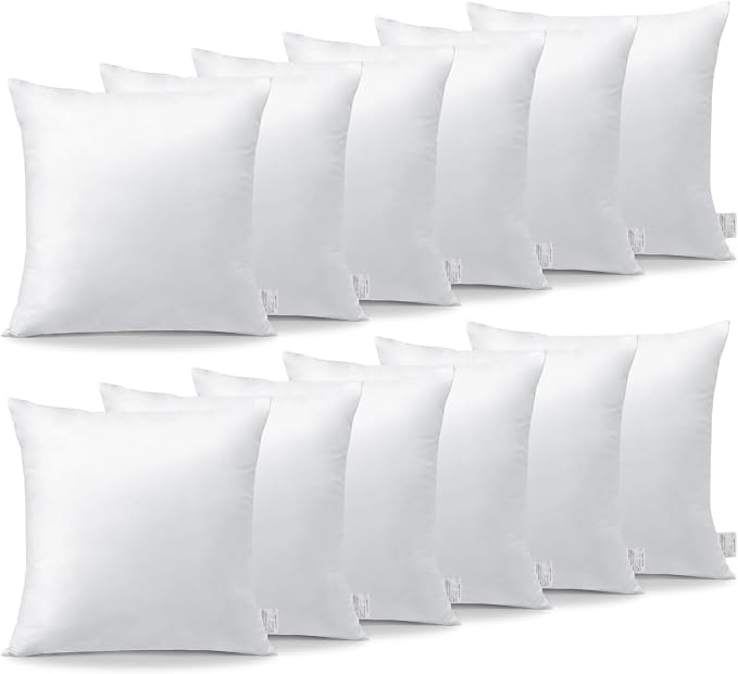 OTOSTAR Pack of 12 Throw Pillow Inserts, 18 x 18 Square Cushion Inner Soft Fluffy Plump Stuffer Cushion Pads White Decorative Pillow Inserts