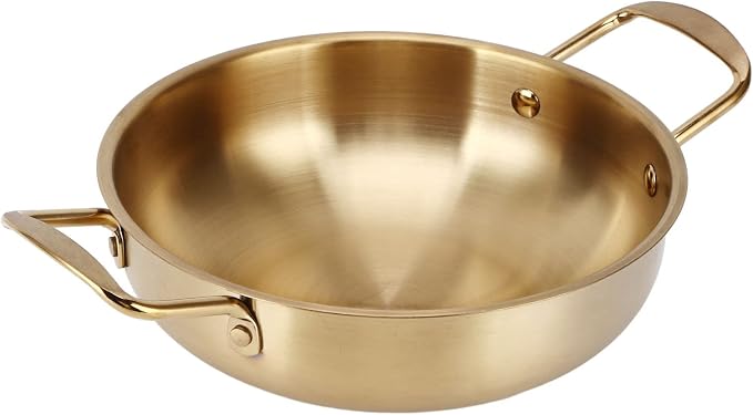 Gold Korean Ramen Pot, Stainless Steel Noodle Pot, Portable Kitchen Cooking Pot for Soup, Noodle, Pasta (Inner diameter 22cm)