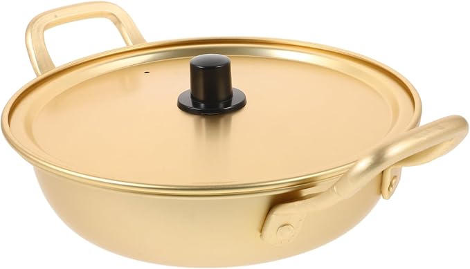 Tofficu 1pc Korean Ramen Pot Cover Nonstick Stock Pot for Cooking Noodles Aluminum Cookware Suitable for Gas and Stoves Easy to Clean Scald Design