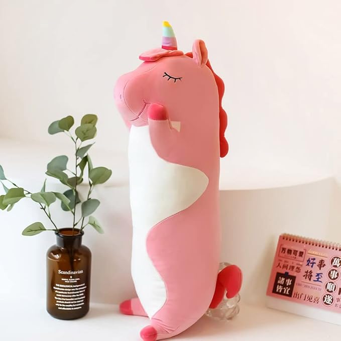 Long Unicorn Plush Toy, Soft Unicorn Stuffed Animal, Cute Hugging Pillow Plushie (70cm)