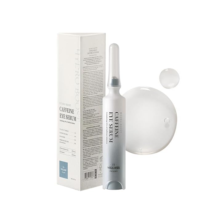 VILLAGE11FACTORY Hydro Boost Caffeine Eye Serum (0.33 fl.oz./10ml) With 10% Caffeine Solution Niacinamide & Hexapeptide-8 Depuff Elasticity Dark Circle Treatment