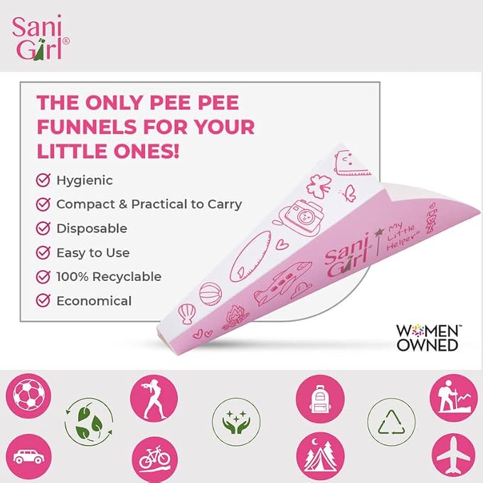 SanGirl My Little Helper Girl Pee Funnel | Disposable Pee Funnel | Pee Cup for Kids | Girl Urinal Portable | Travel Potty Aid for Girls to Stand to Pee and Stay Neat Clean On the Go (Pack of 15)