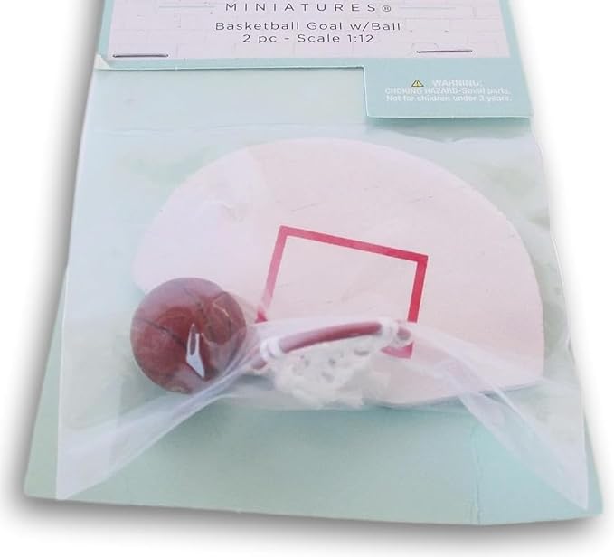 Dollhouse and Craft Miniatures - Miniature Basketball Goal & Ball - 2 Count - Scale 1:12