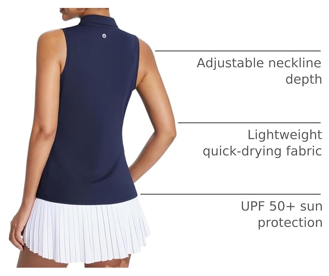 baleaf Women's Golf Shirts Sleeveless Polo Racerback with Zipper Collar | Upf 50+ Sun Protection; Racerback for Free Movement; Quick-Dry and 1/4 Zipper Collar.Perfect for Golf, Tennis and Pickleball