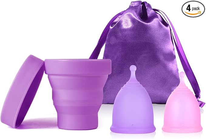 Menstrual Cups with Collapsible Storage Cup, Leak-Proof Design with Medical Grade Silicone Period Cups Reusable, Tampon and Pad Alternative,for Light Flow and Heavy Flow Large+Small