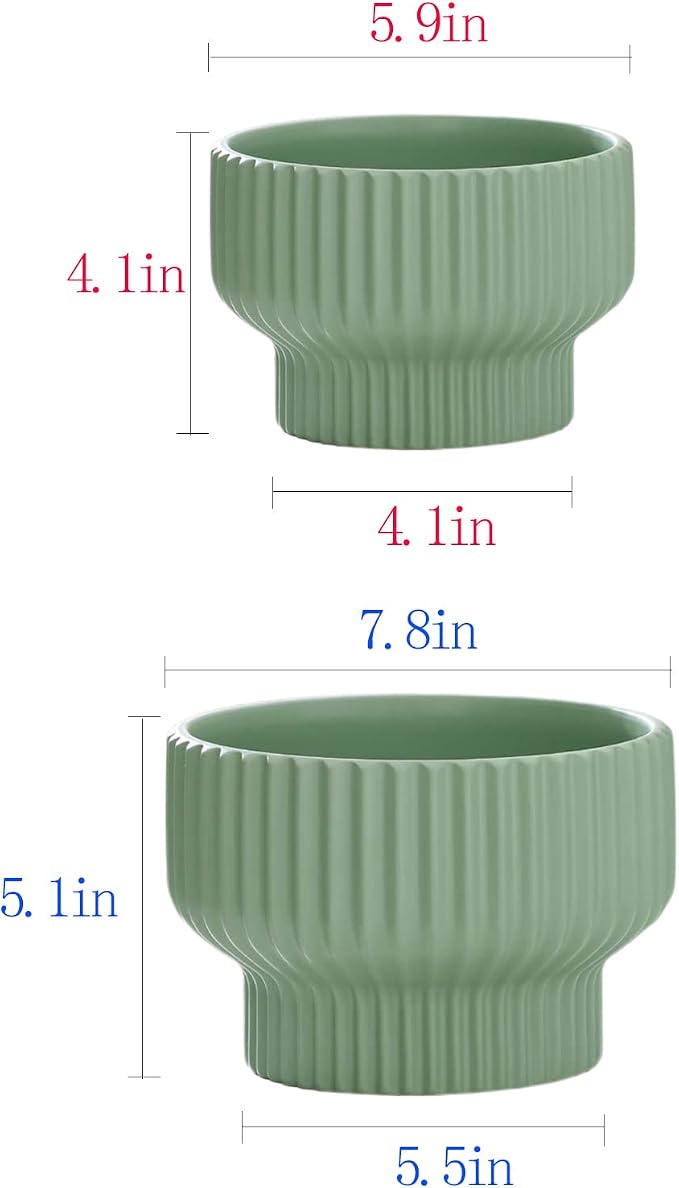 Puoyik 2 Piece Set of Flower Pots 8/6 inches, Ceramic Flower Pots with Drainage Holes, Indoor and Outdoor Plant Flower Planter (7.8/5.9 Green)
