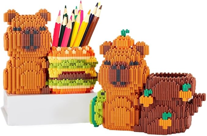 Capybara Pen Holder Building Blocks Set, Mini Micro Blocks, 1700 Pieces, 2-in-1 Design