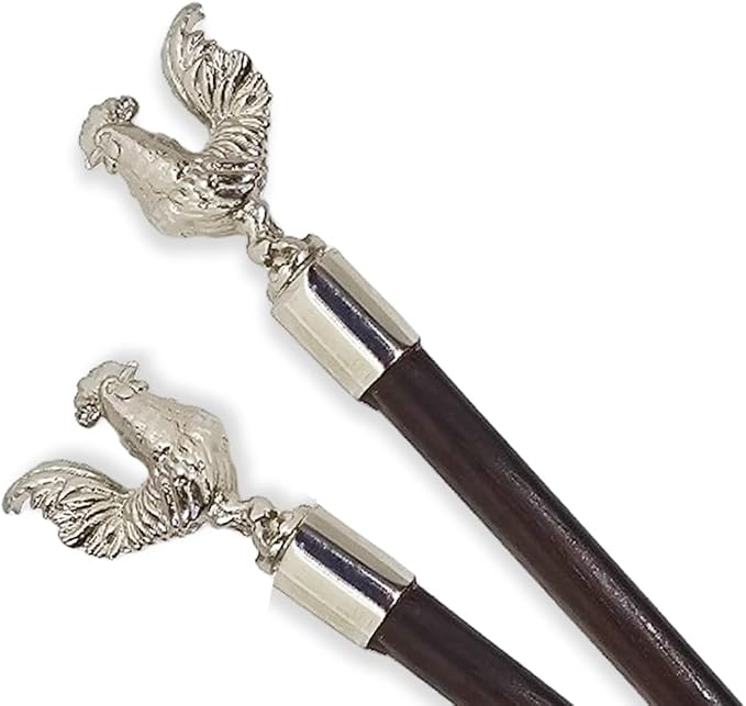 Wooden Chopsticks 9⅞" Long Coconut Palm Wood Chopstick Metal Chicken Top Eating Utensils Oriental Cutlery Asian Tableware Decorative Dinnerware to Serve Chinese Japanese Korean Food