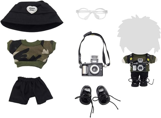 17cm Dolls Clothes 6 Pcs Set Plush Doll Outfits Shirt Pants Hat Camera Glasses Shoes Clothing Accessories Set No Doll